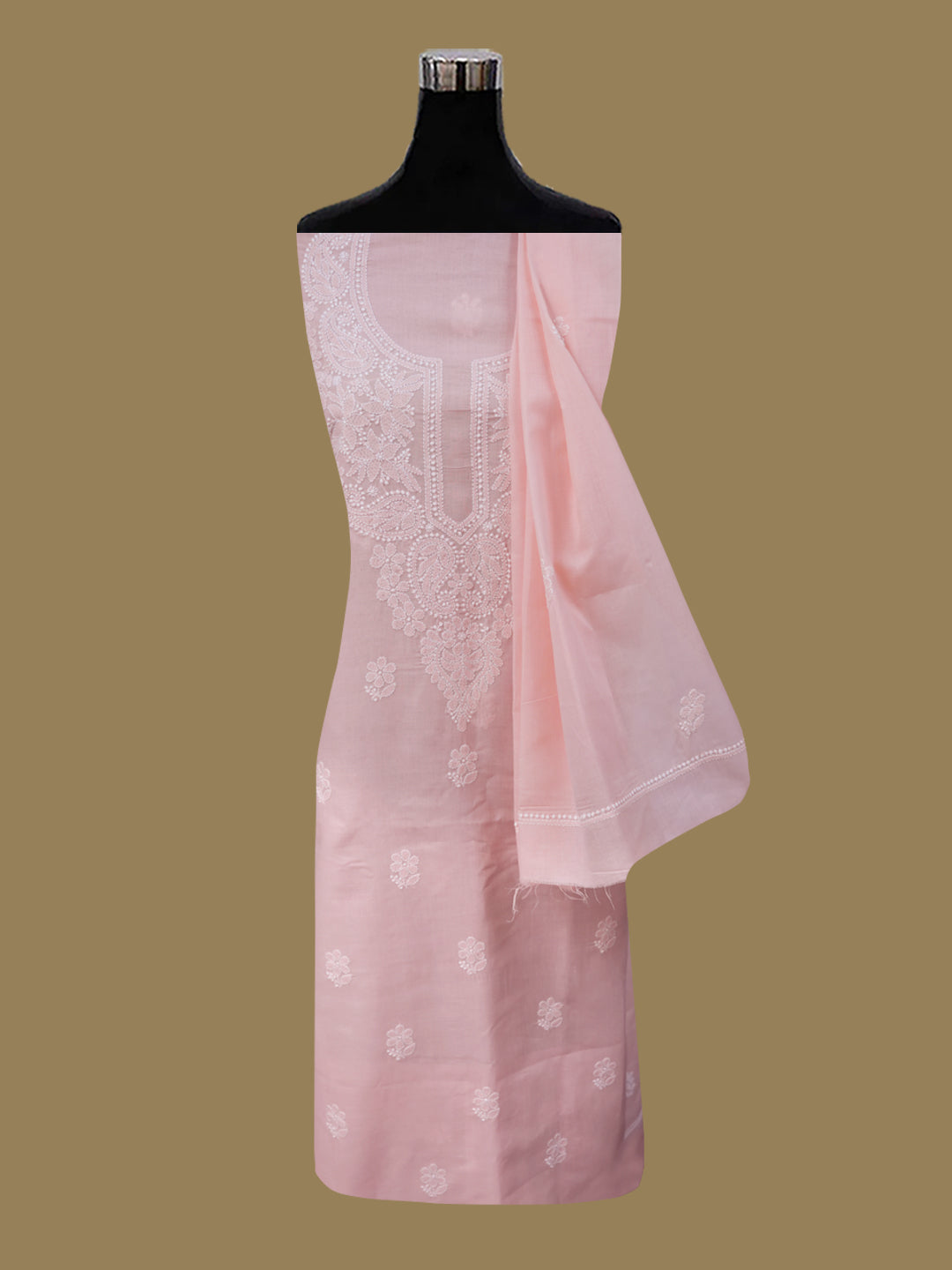 Women Hand Embroidered Chikankari Cotton DressMaterial PCSCU00104FS-LIGHTPEACH