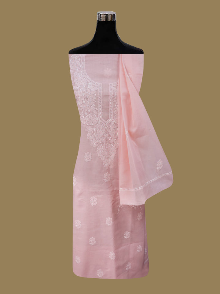 Women Hand Embroidered Chikankari Cotton DressMaterial PCSCU00104FS-LIGHTPEACH