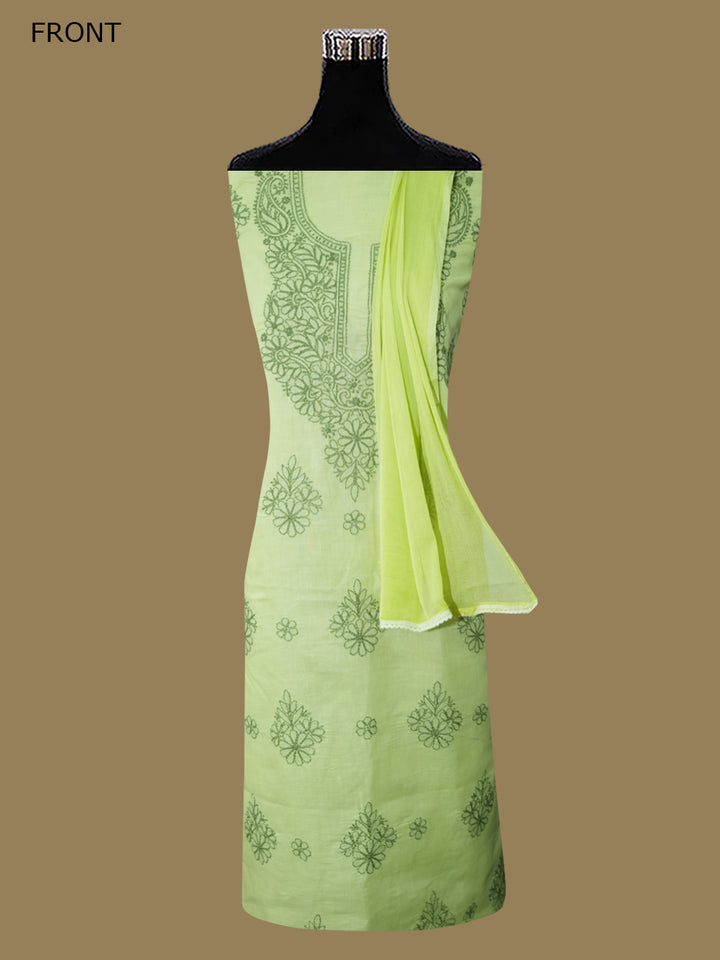 Women Hand Embroidered Cotton Chikankari Dress MaterialPCSCU00406FS-LIMEGREEN