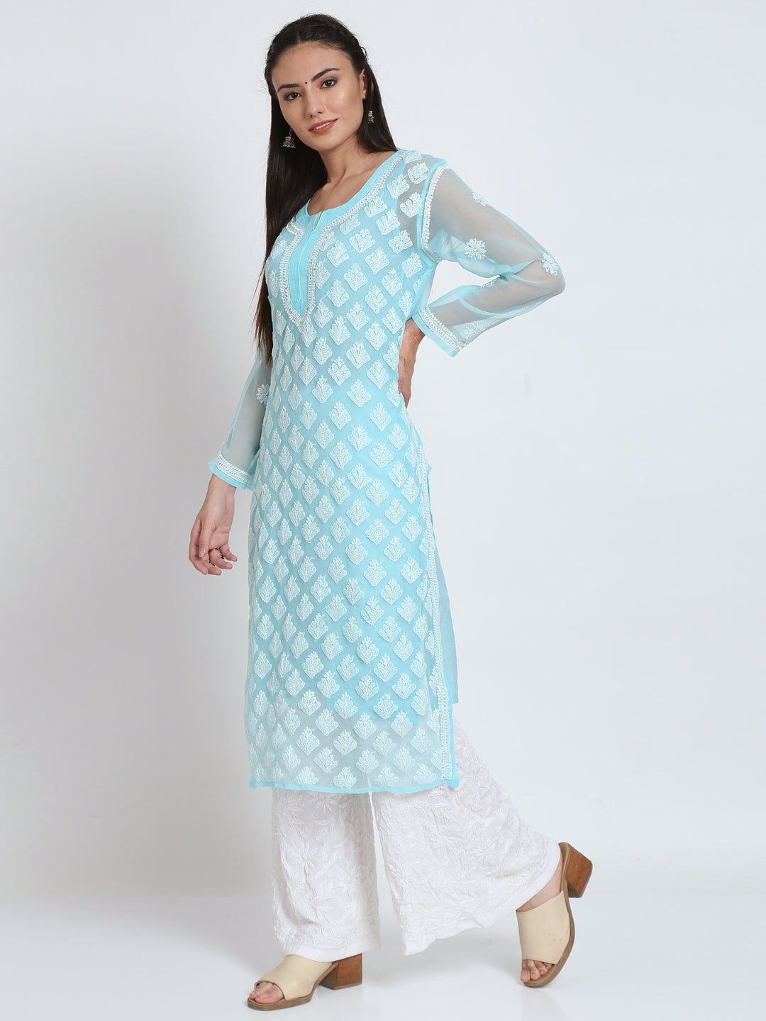 Hand Embroidered Chikankari Georgette Straight Kurta With Matching Slip- PC3484