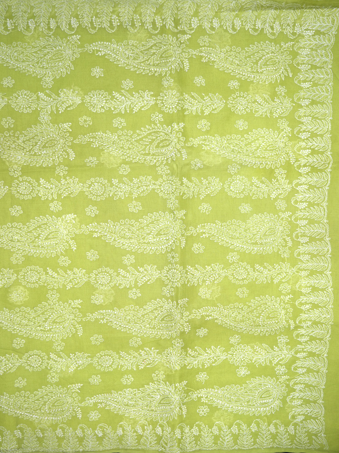 Hand Embroidered Chikankari Cotton Saree PCSAR02 Parrotgreen