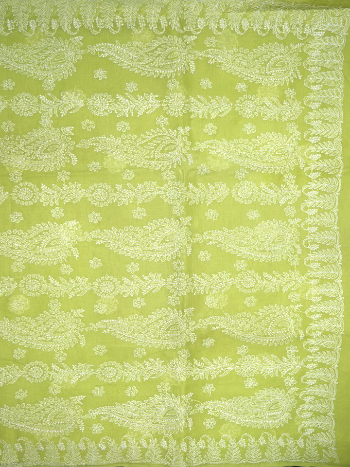 Hand Embroidered Chikankari Cotton Saree PCSAR02 Parrotgreen