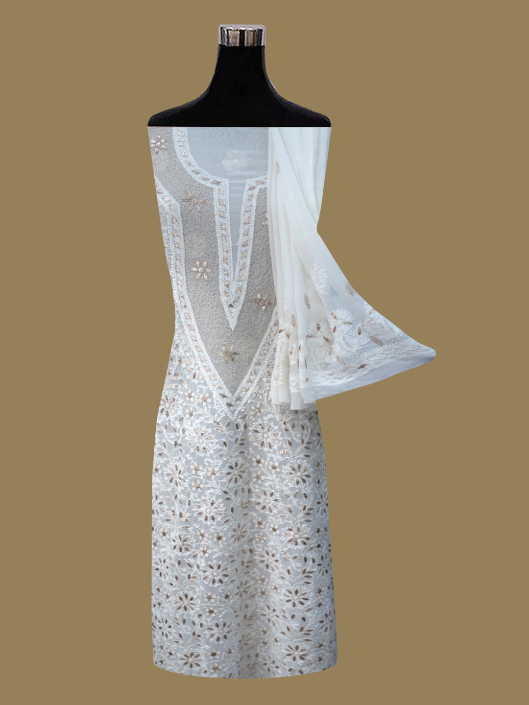 Women Hand Embroidered Chikankari Viscose Georgette Dressmaterial PC4124-WHITE2