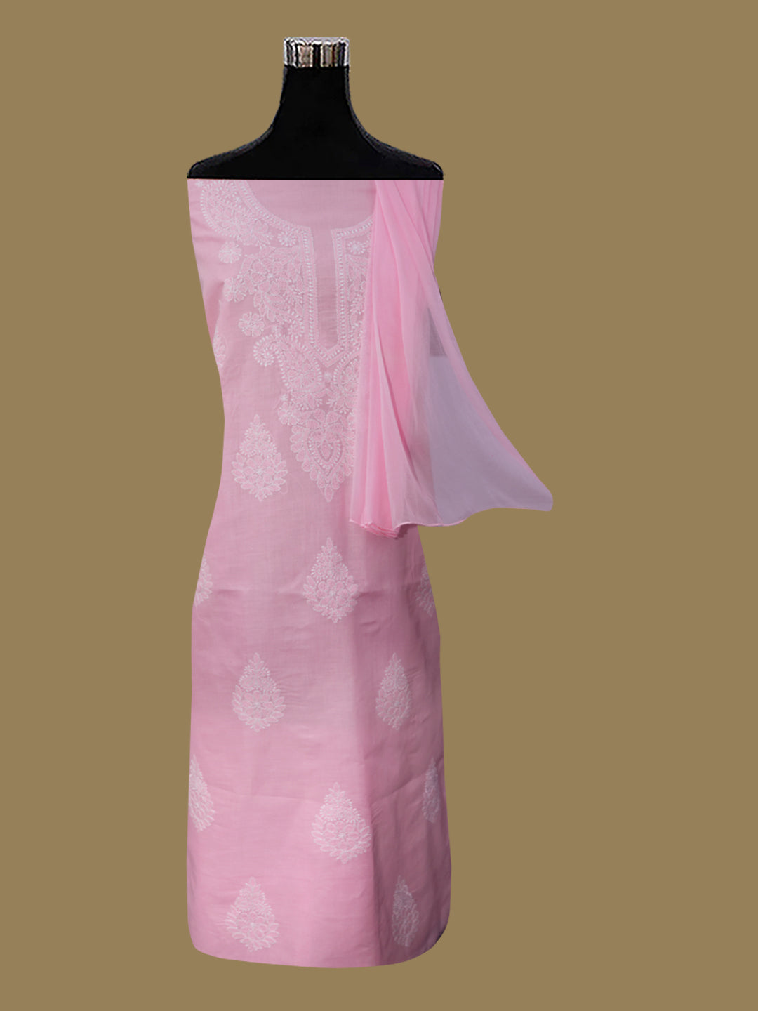 Women Hand Embroidered Chikankari Cotton Dressmaterial PCSCU00104FS-FLUORESCENTPINK