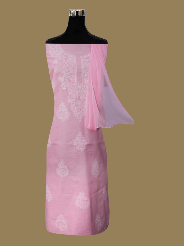 Women Hand Embroidered Chikankari Cotton Dressmaterial PCSCU00104FS-FLUORESCENTPINK
