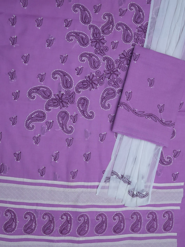 women hand embroidered chikankari cotton dressmaterial PC4120-PURPLE26