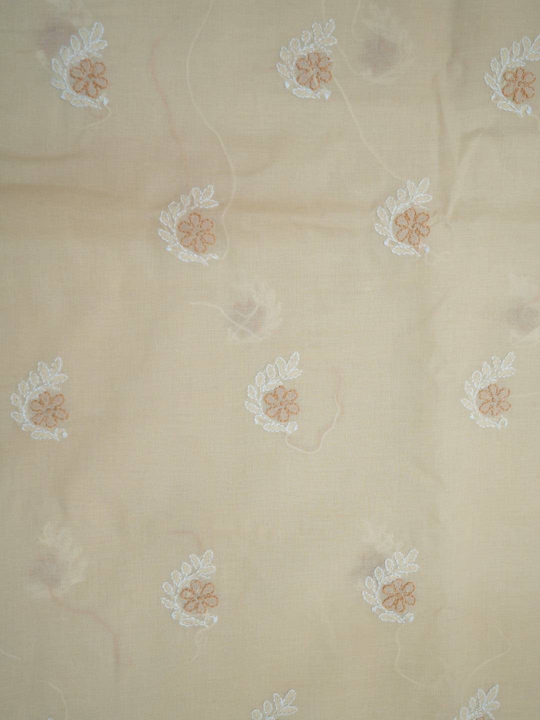 Women Hand Embroidered Chikankari Cotton Dressmaterial PCSCU00102FS-CREAME