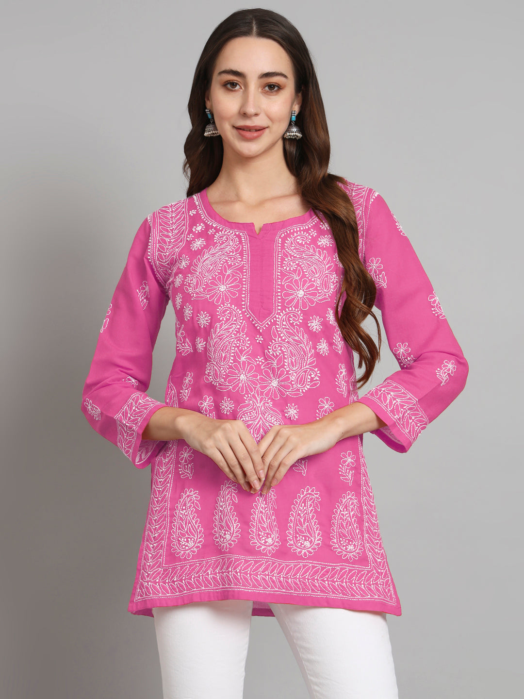 Women Hand Embroidered Chikankari Cotton Kurti PC3595