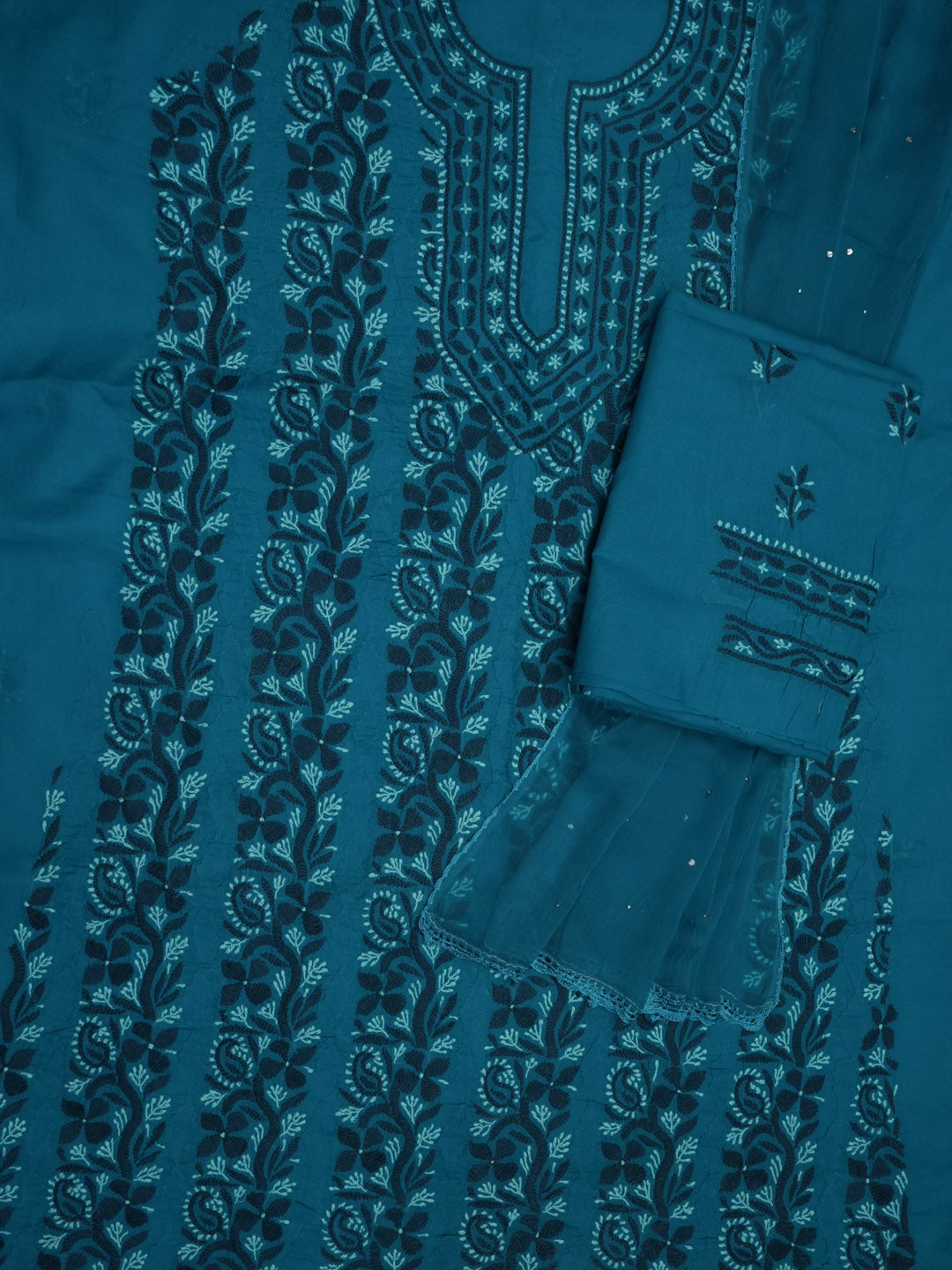women hand embroidered chikankari cotton dressmaterial PC4120-TEAL8