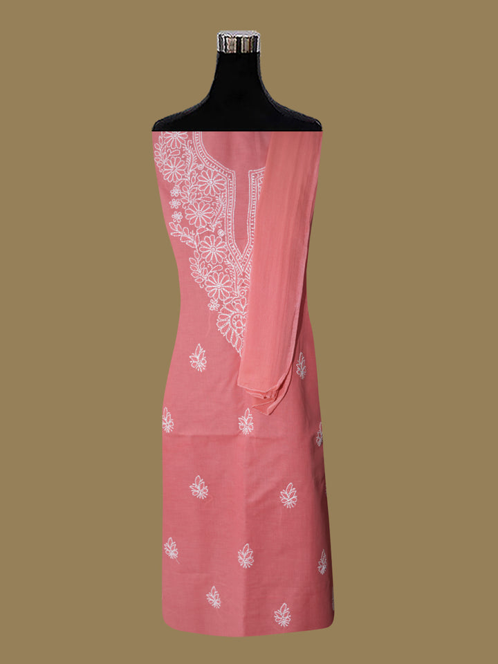 Women Hand Embroidered Cotton Chikankari Dress Material PCSCU00104FS Carrotpink