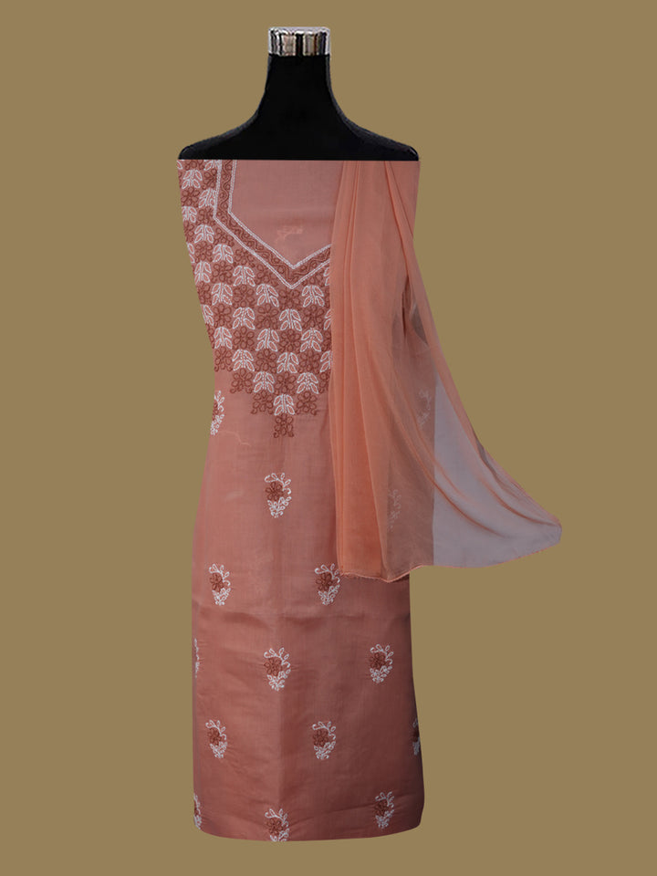 Women Hand Embroidered Chikankari Cotton Dressmaterial PCSCU00102FS-PEACH