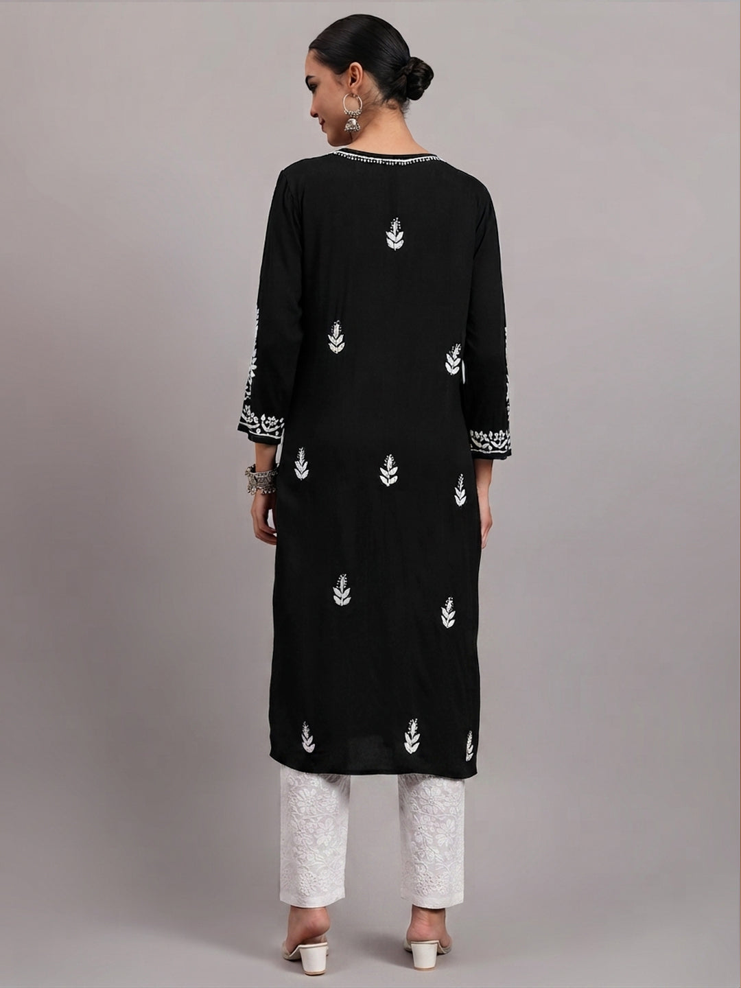 Women Hand Embroidered Chikankari Rayon Kurta PC4076 Black