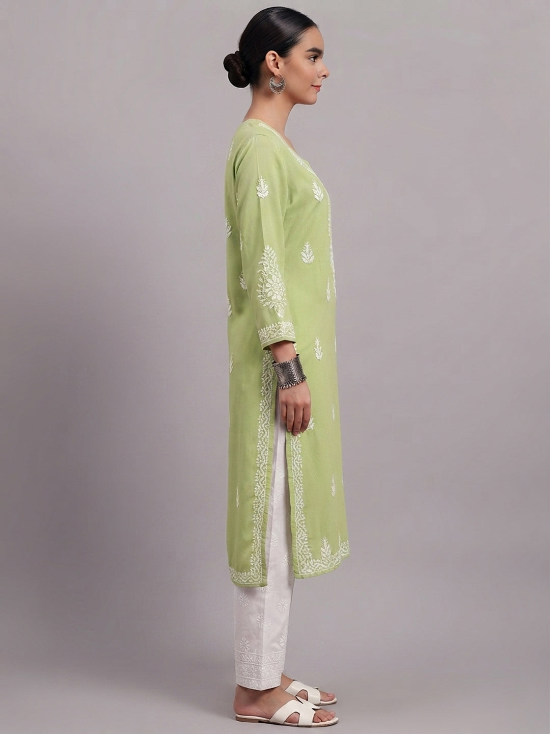 Women Hand Embroidered Chikankari Rayon Kurta PC4076 Green