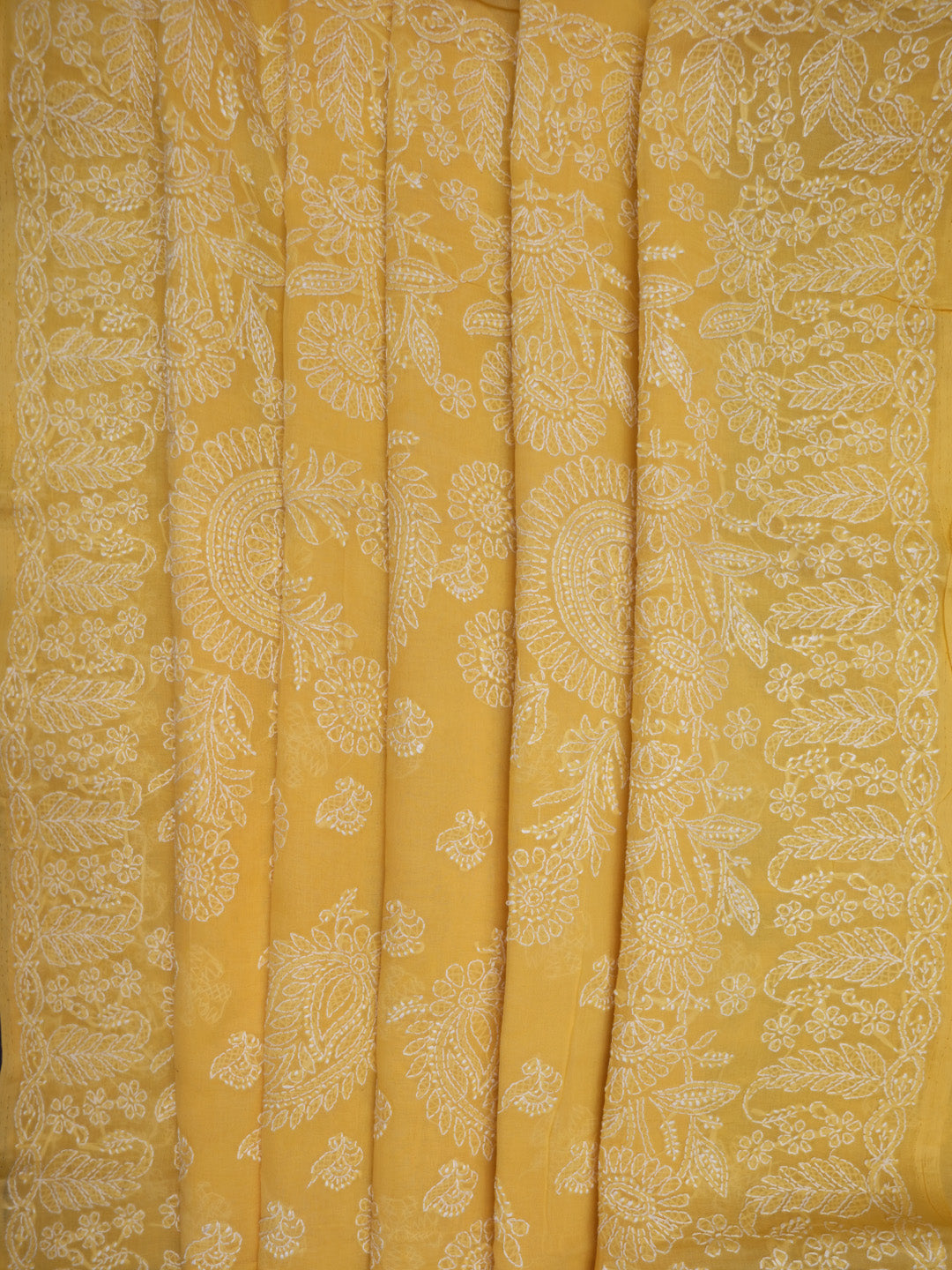 Hand Embroidered Chikankari Cotton Saree PCSAR02 Mustard