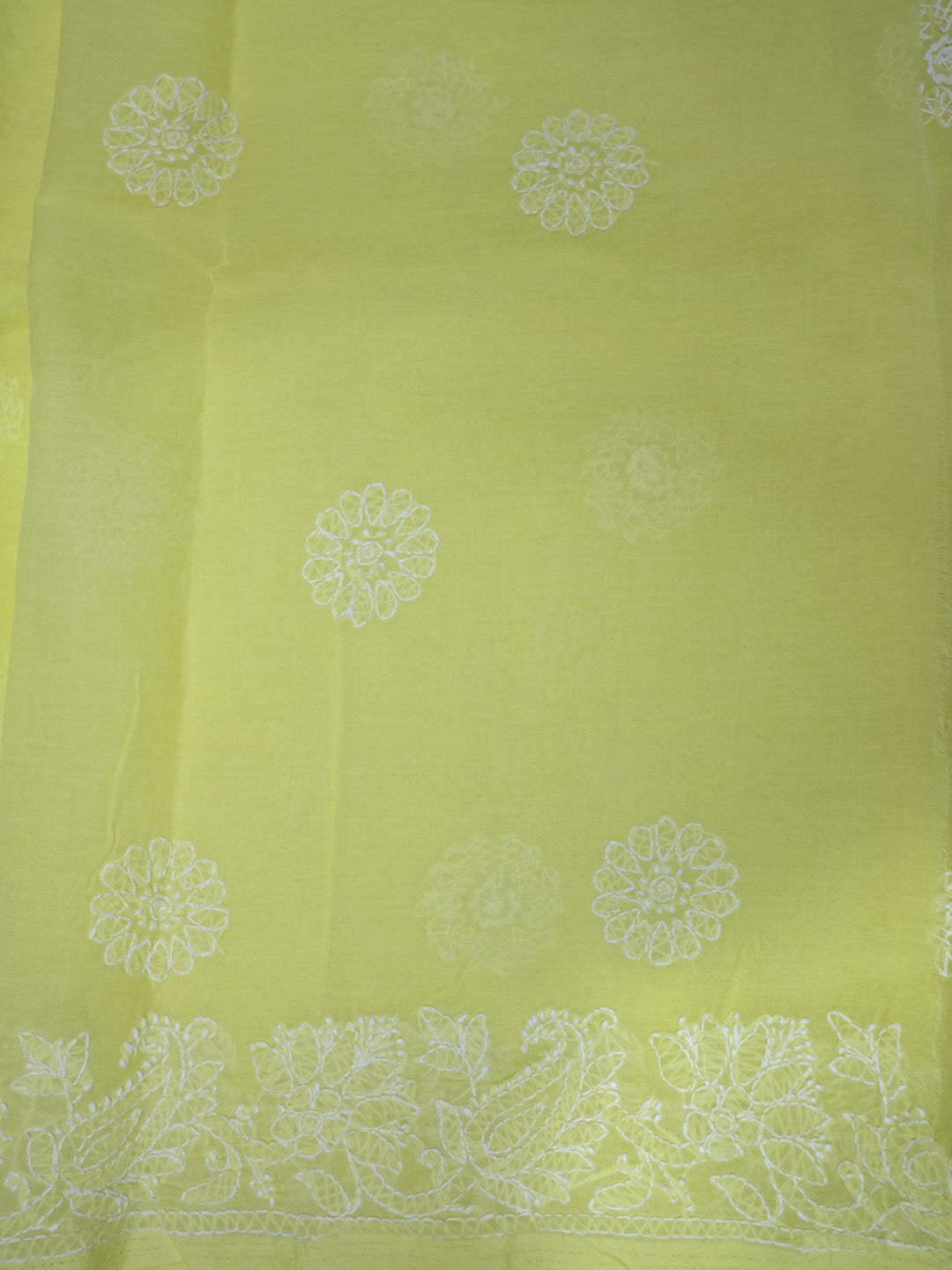 Hand Embroidered Chikankari Cotton Saree PCSAR02 Limegreen