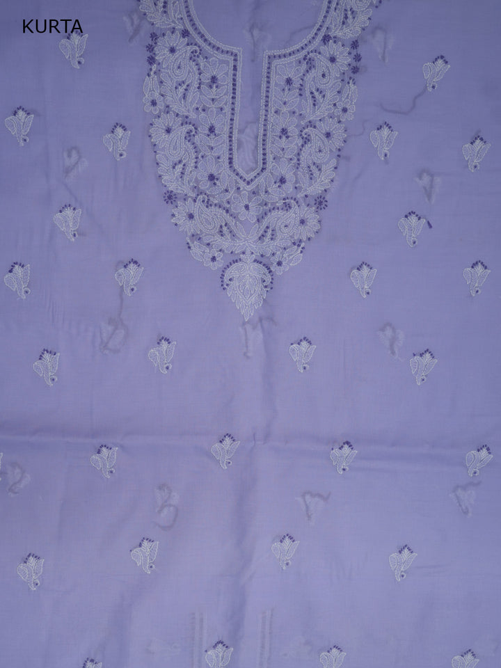 Women Hand Embroidered Cotton Chikankari Dress MaterialPCSCU00104FS-LAVENDER
