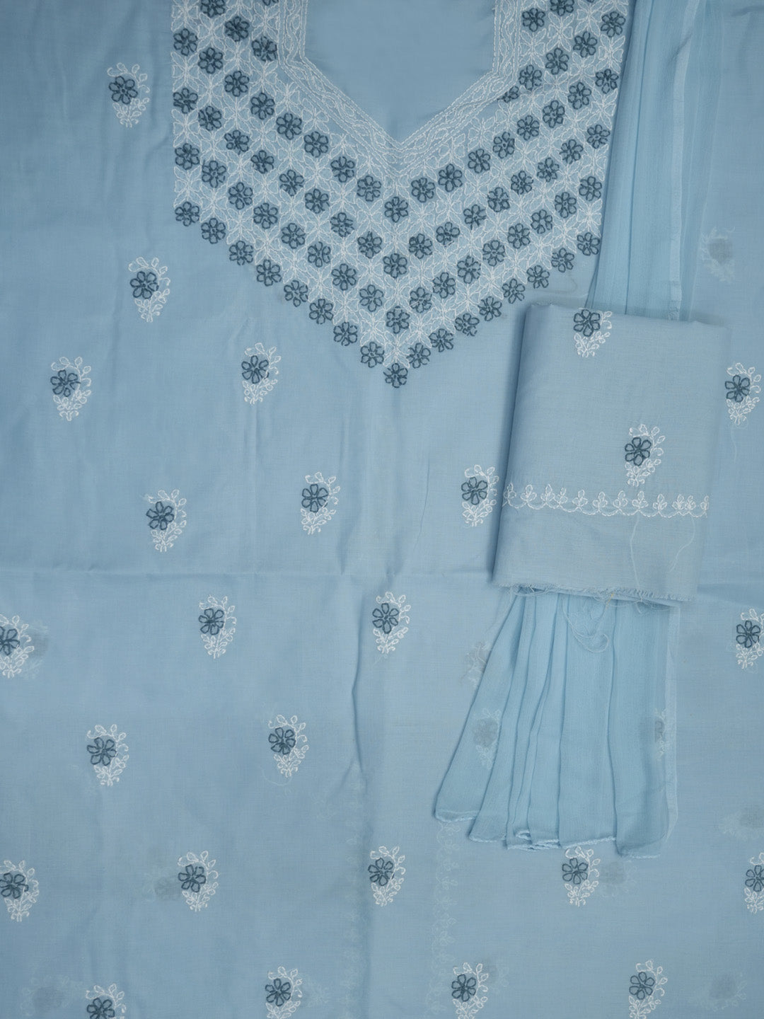 Women Hand Embroidered Chikankari Cotton Dressmaterial PCSCU00102FS-GREY