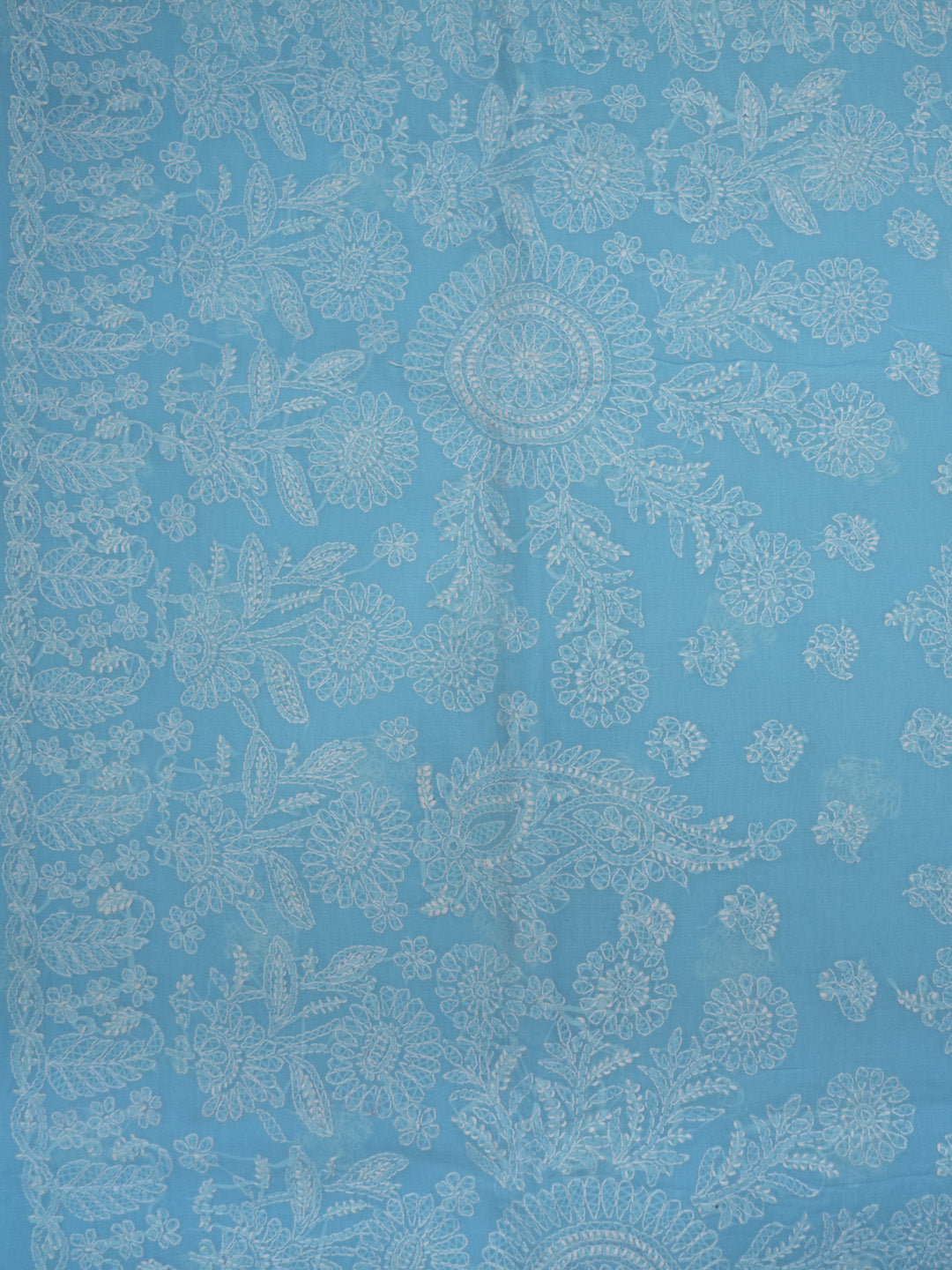 Hand Embroidered Chikankari Cotton Saree PCSAR02 Skyblue