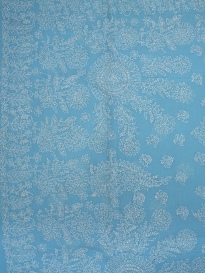 Hand Embroidered Chikankari Cotton Saree PCSAR02 Skyblue