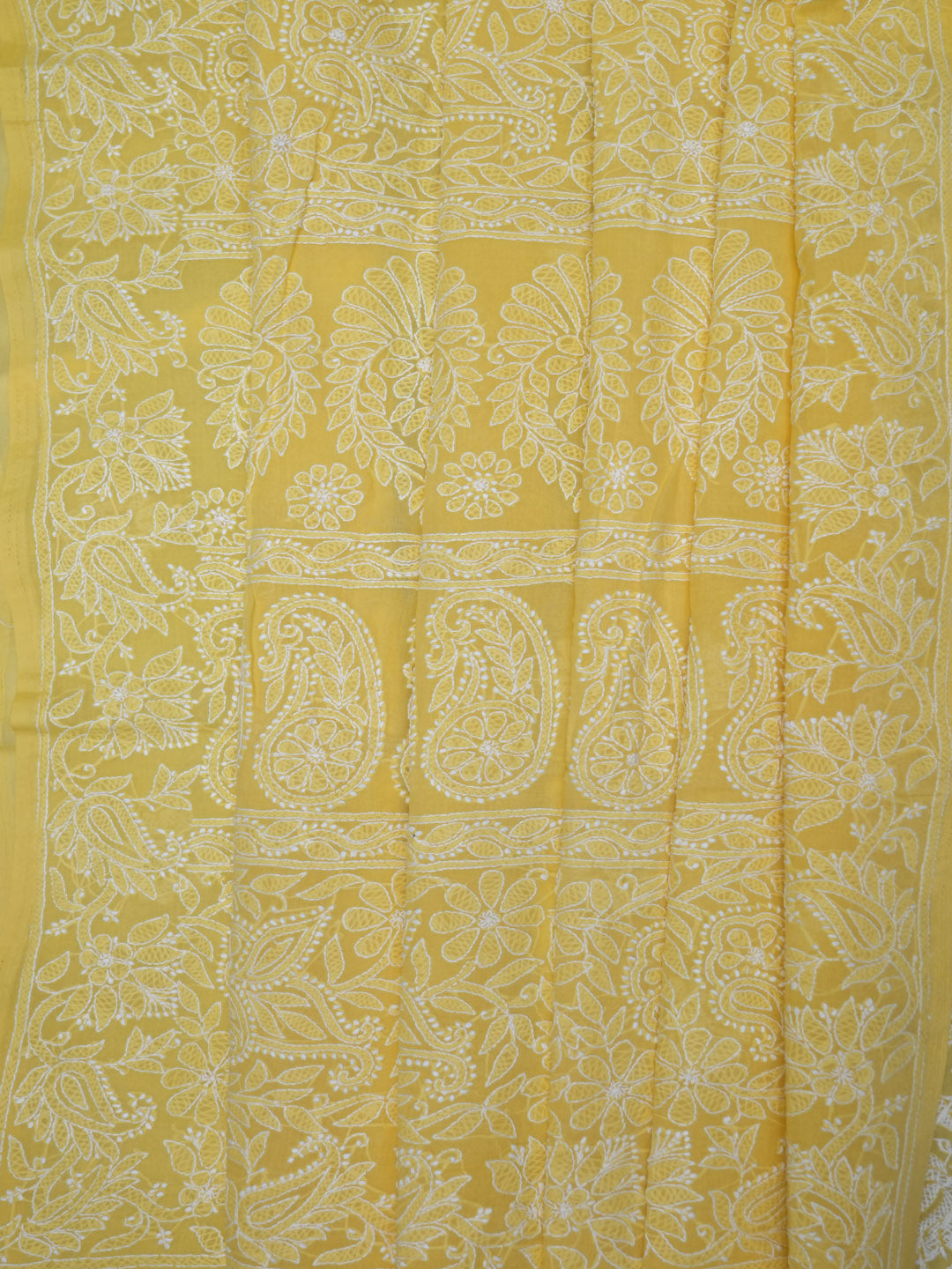 Hand Embroidered Chikankari Cotton Saree PCSAR02 Lightyellow
