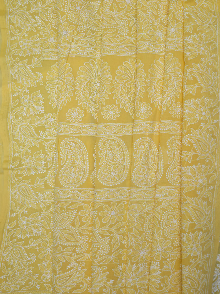 Hand Embroidered Chikankari Cotton Saree PCSAR02 Lightyellow
