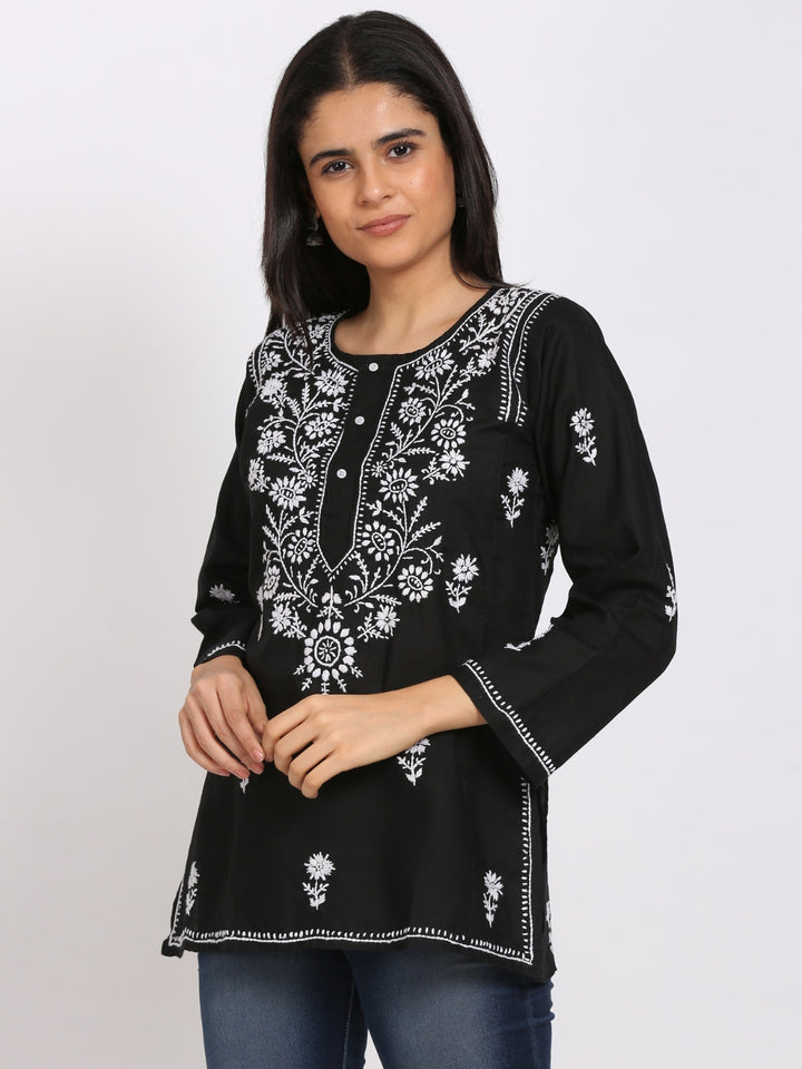 Women Hand Embroidered Chikankari Cotton Kurti-STV115