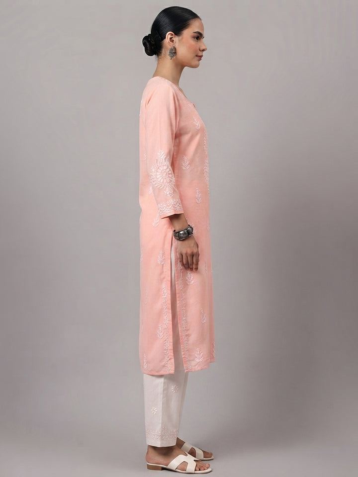 Women Hand Embroidered Chikankari Rayon Kurta PC4076 Peachpuff