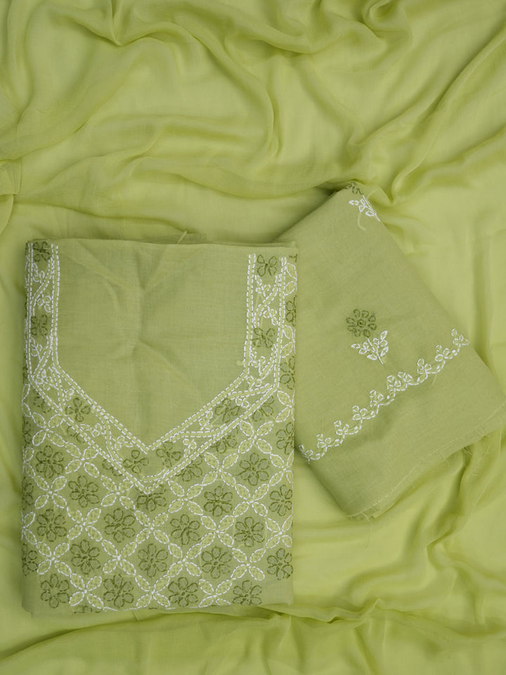 Women Hand Embroidered Chikankari Cotton Dressmaterial PCSCU00102FS-GREEN