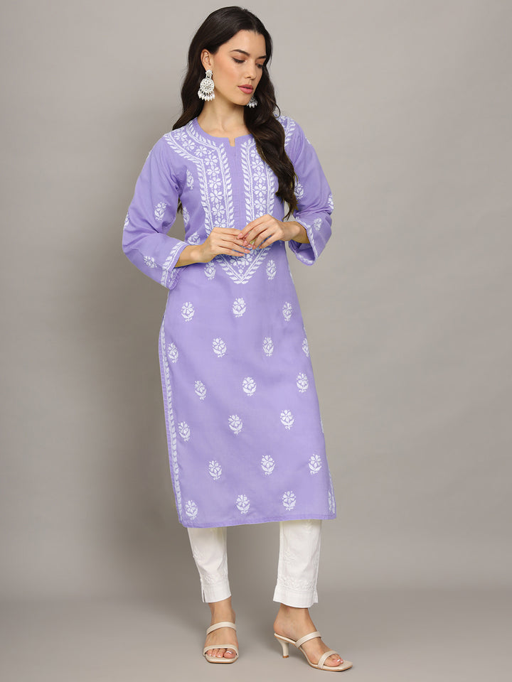 Hand Embroidered Chikankari Mulmul Cotton Straight Kurta- PC3839