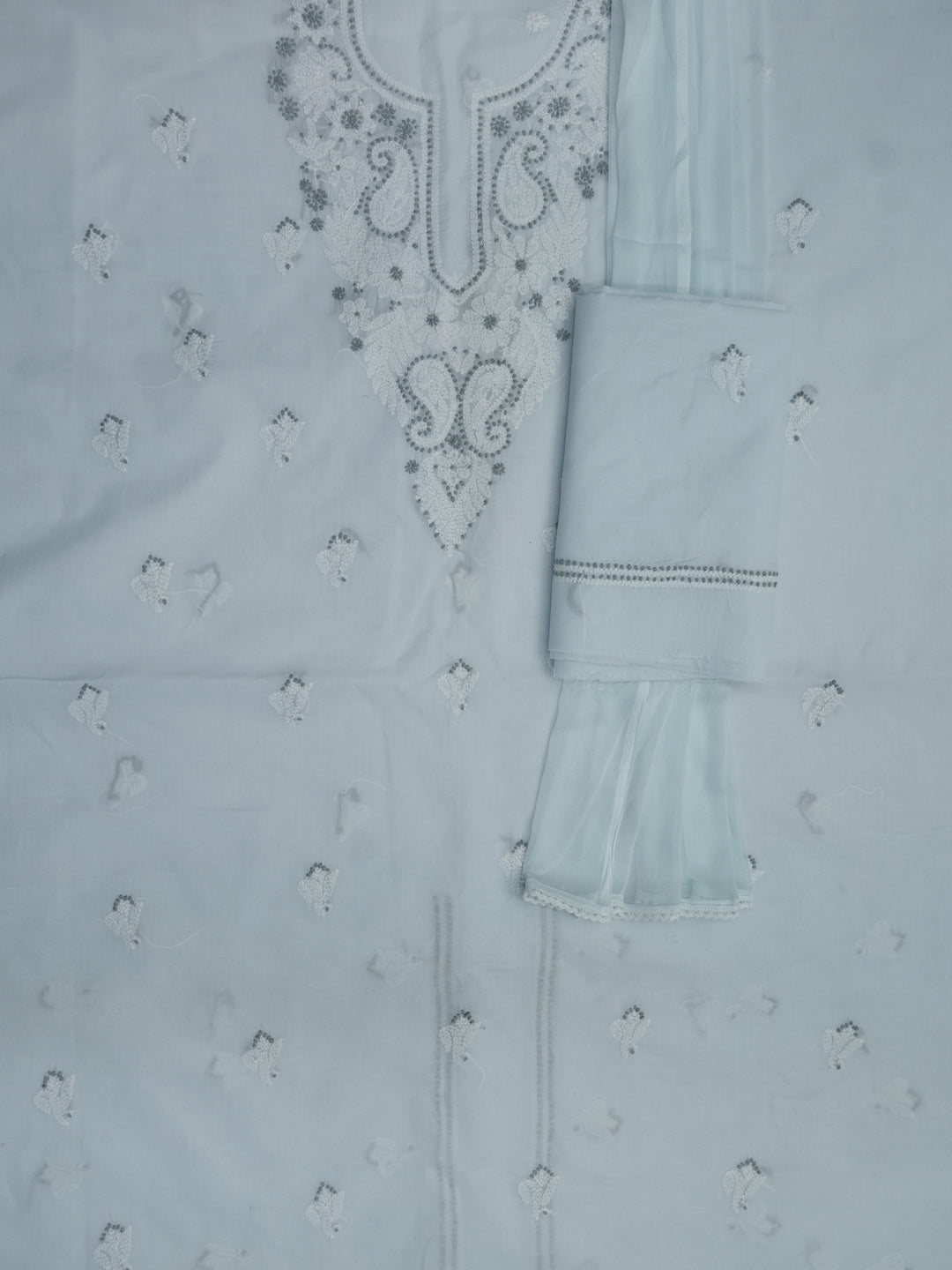 Women Hand Embroidered Cotton Chikankari Dress Material PCSCU00104FS-LIGHTGREY