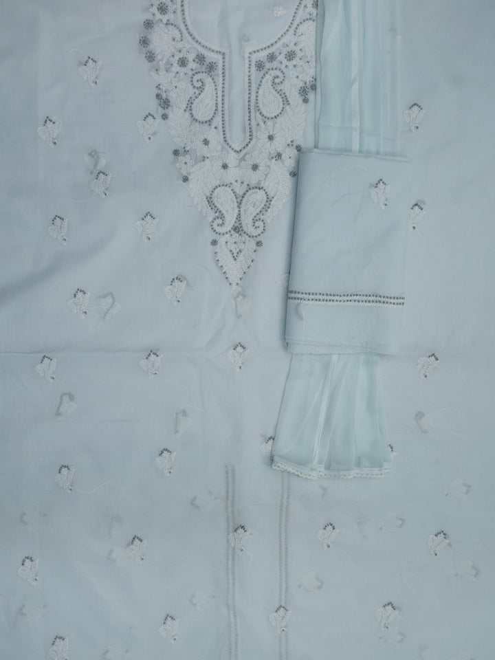 Women Hand Embroidered Cotton Chikankari Dress Material PCSCU00104FS-LIGHTGREY