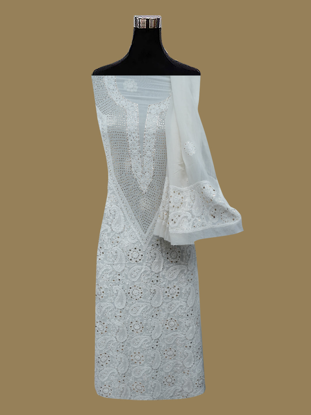Women Hand Embroidered Chikankari Viscose Georgette Dressmaterial PC4124-WHITE6
