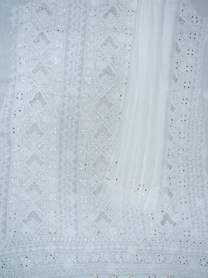 Women Hand Embroidered Chikankari Viscose Georgette Dressmaterial PC4124-WHITE9