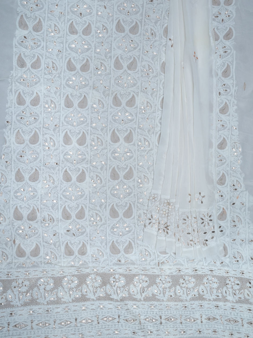 Women Hand Embroidered Chikankari Viscose Georgette Dressmaterial PC4124-WHITE8