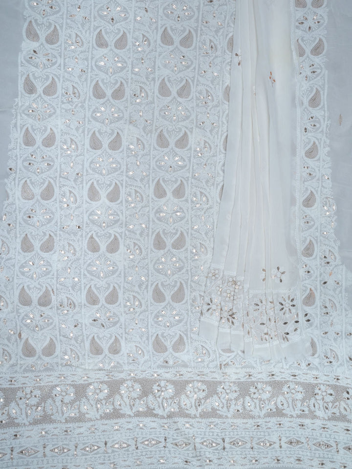 Women Hand Embroidered Chikankari Viscose Georgette Dressmaterial PC4124-WHITE8