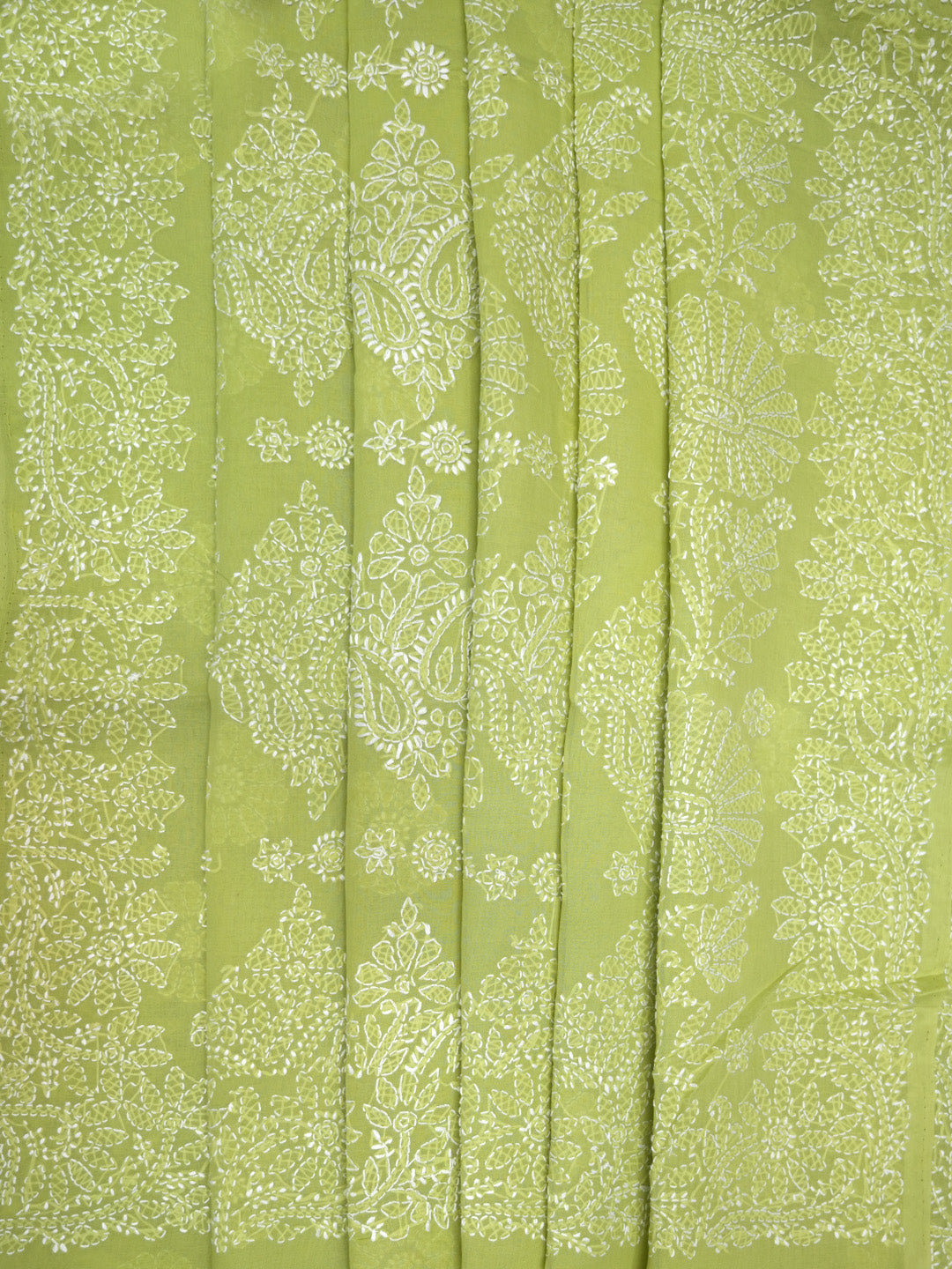 Hand Embroidered Chikankari Cotton Saree PCSAR02 Green