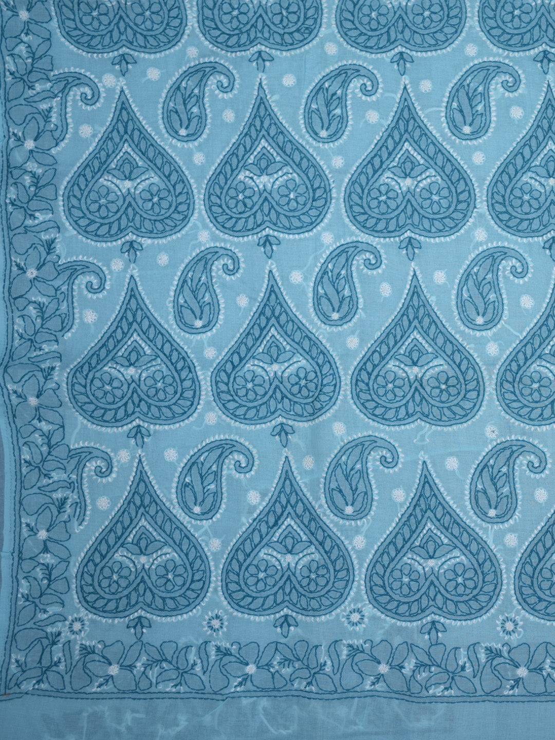 Hand Embroidered Chikankari Cotton Saree PCSAR01 Lightblue