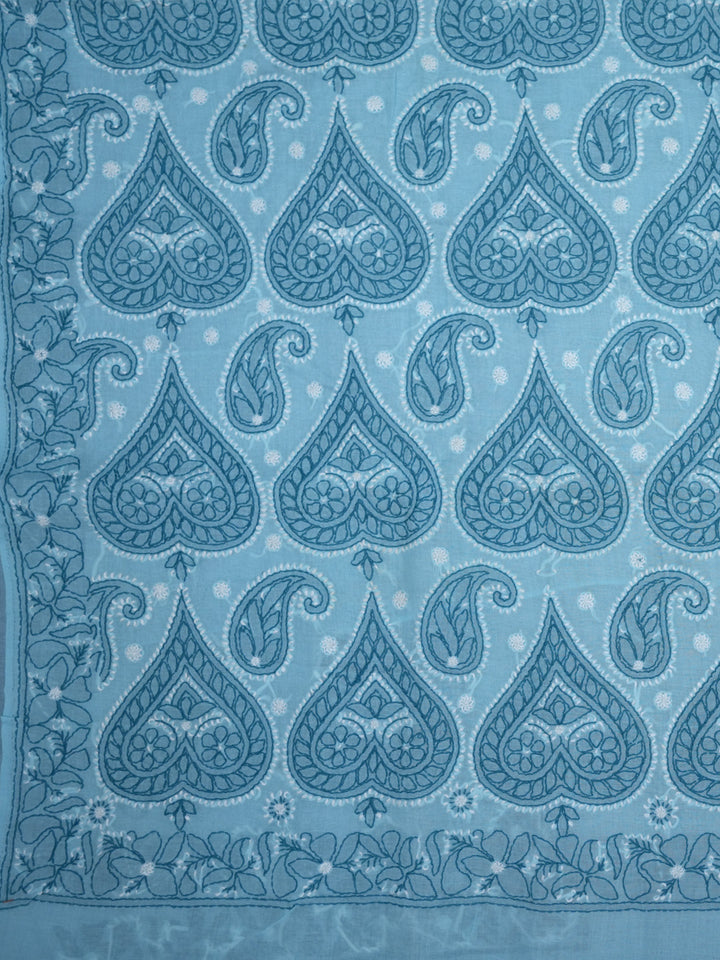 Hand Embroidered Chikankari Cotton Saree PCSAR01 Lightblue