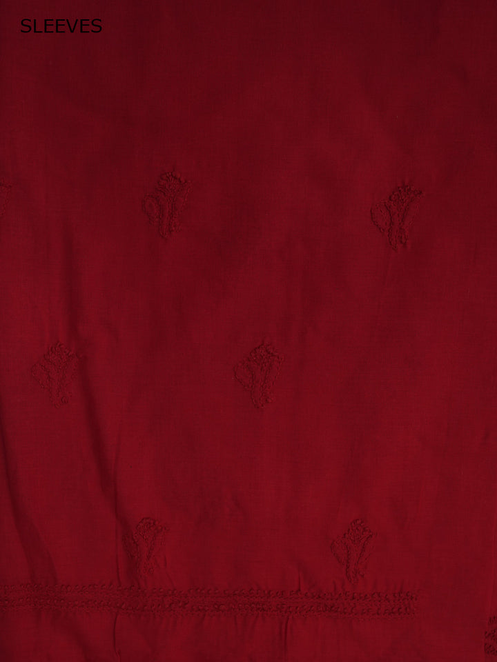 Women Hand Embroidered Cotton Chikankari Dress MaterialPCSCU00103FS-CHERRYRED