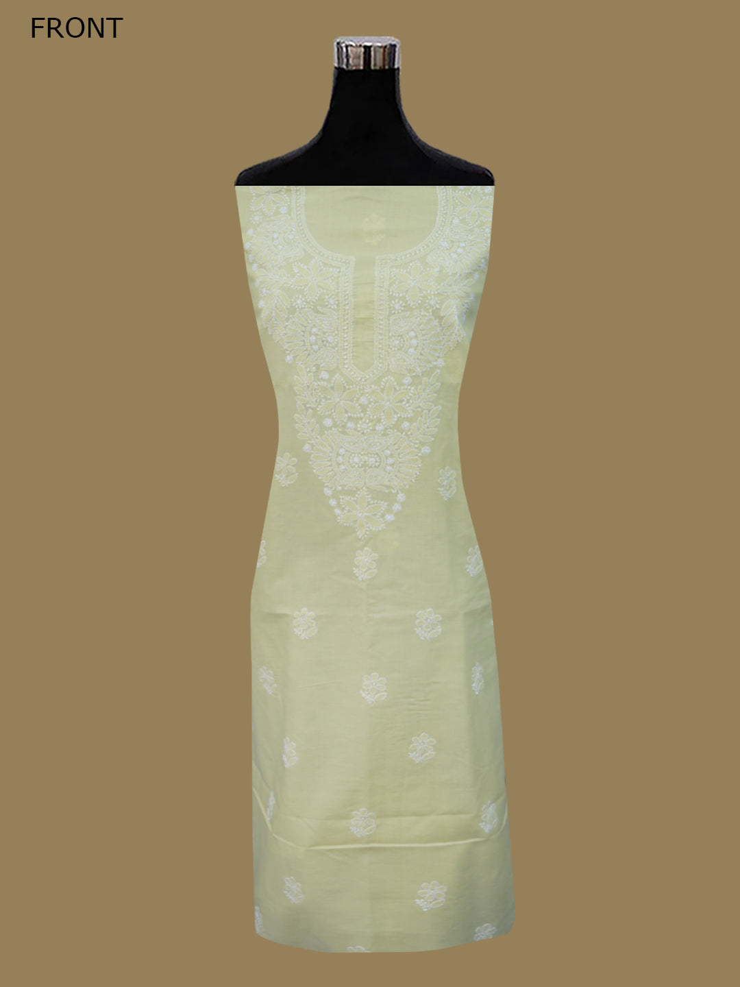 Women Hand Embroidered Chikankari Cotton Dressmaterial PCSCU00104FS-Yellow