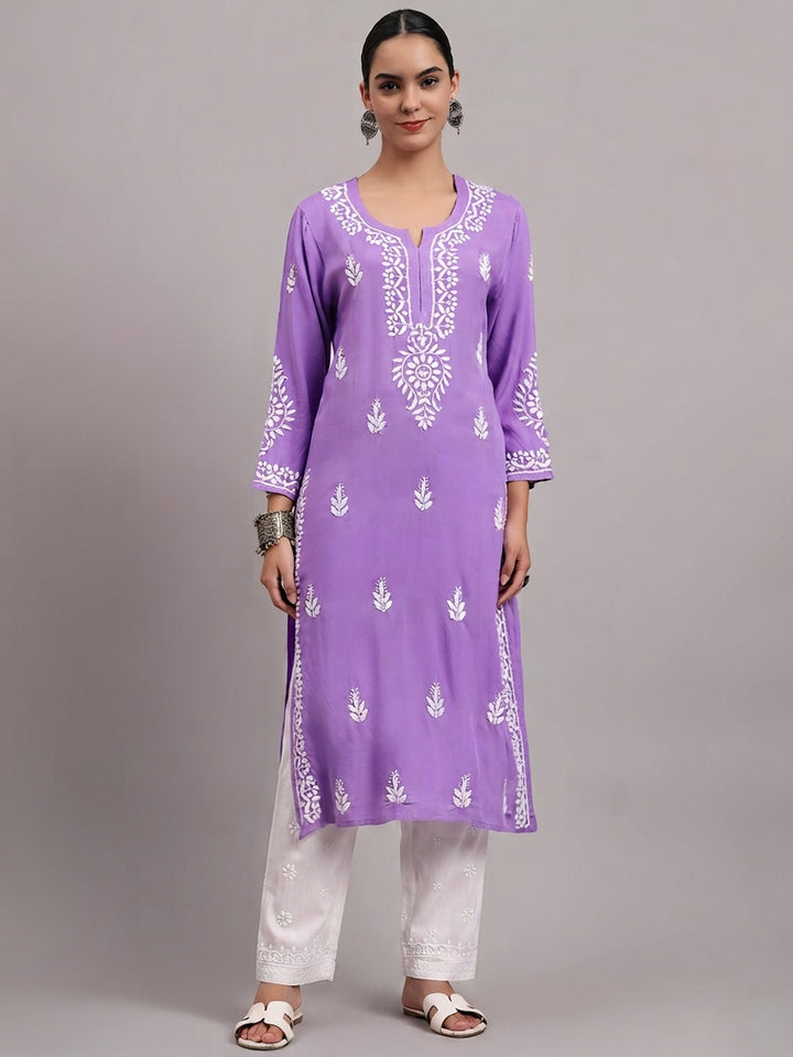 Women Hand Embroidered Chikankari Rayon Kurta PC4076 Purple