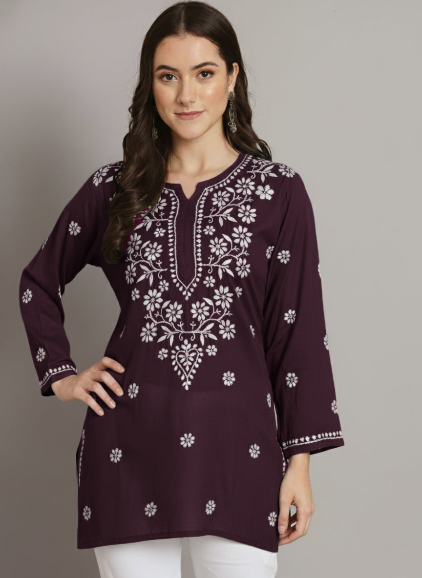 Women Hand Embroidered Chikankari Modal Kurti PC3611 Violet