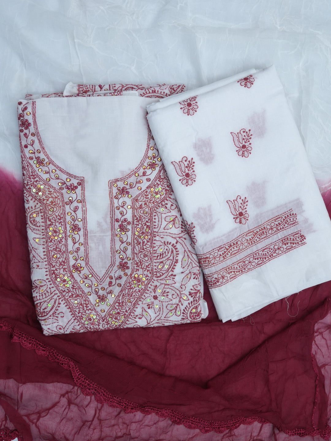 women hand embroidered chikankari cotton dressmaterial PC4120-WHITE21