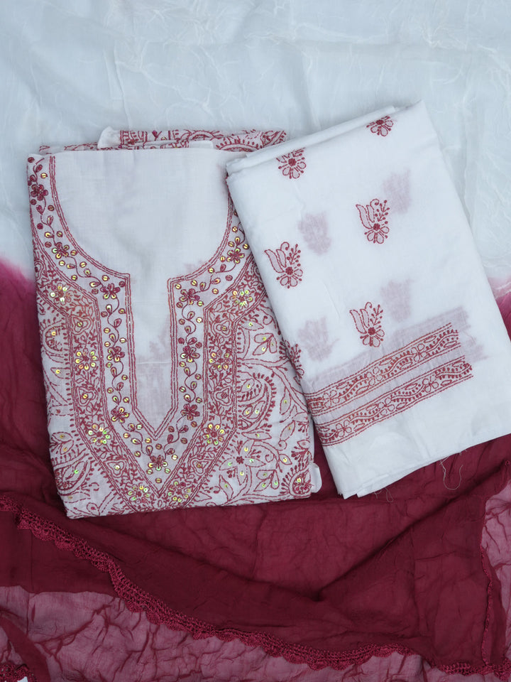 women hand embroidered chikankari cotton dressmaterial PC4120-WHITE21