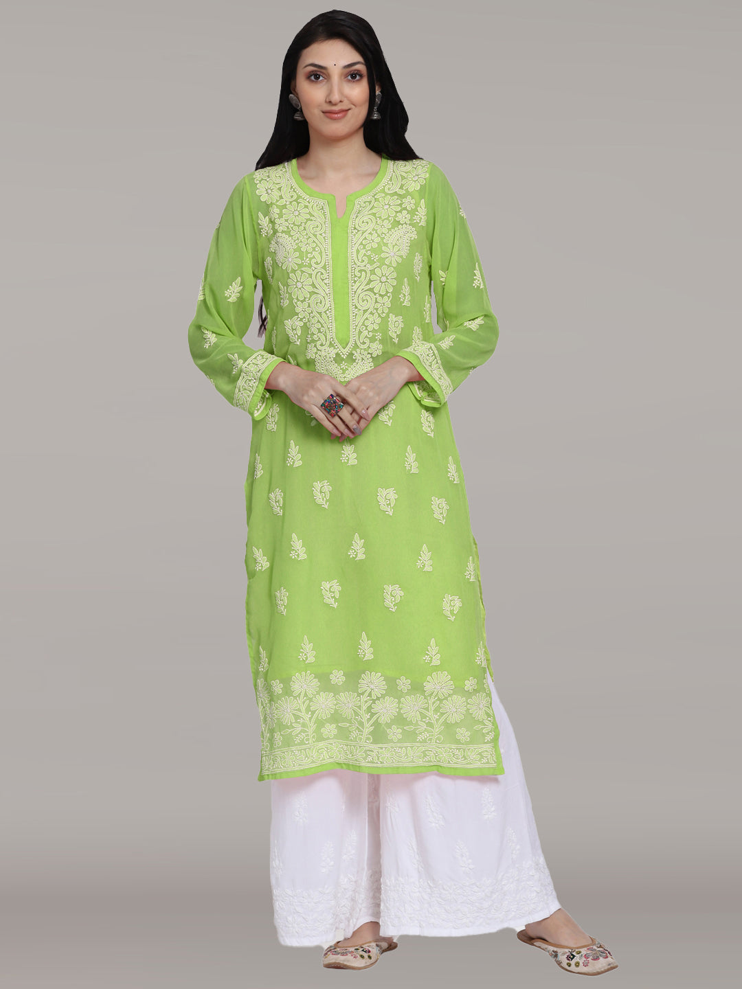 Women Hand Embroidered Chikankari Georgette Straight Kurta with Matching Slip PC3511