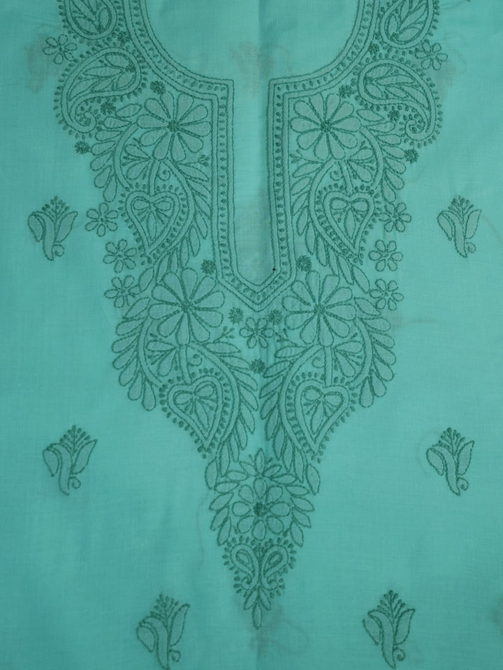 Women Hand Embroidered Cotton Chikankari Dress MaterialPCSCU00103FS-GREEN