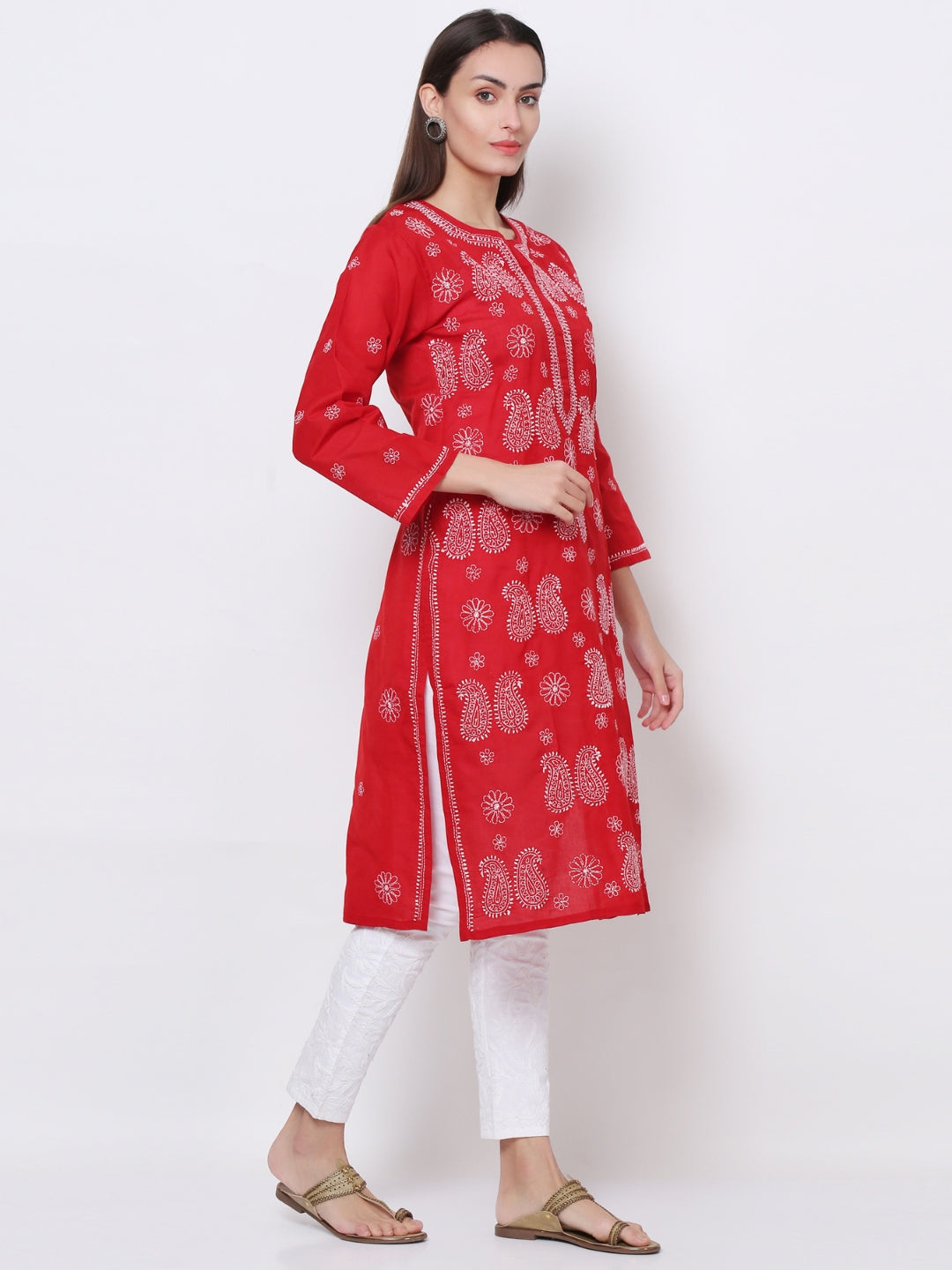 Hand Embroidered Chikankari Cotton Straight Kurta- PC3495