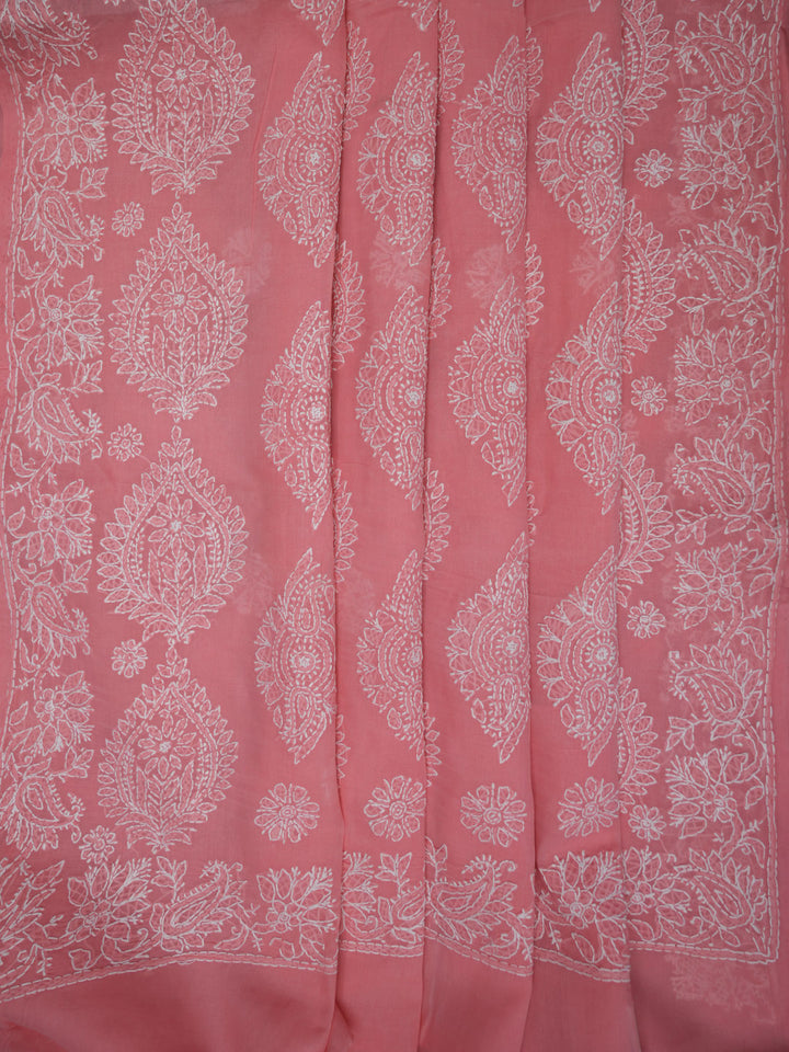 Hand Embroidered Chikankari Cotton Saree PCSAR02 Carrotpink