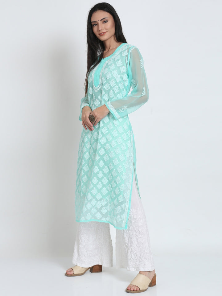 Hand Embroidered Chikankari Georgette Straight Kurta With Matching Slip- PC3484