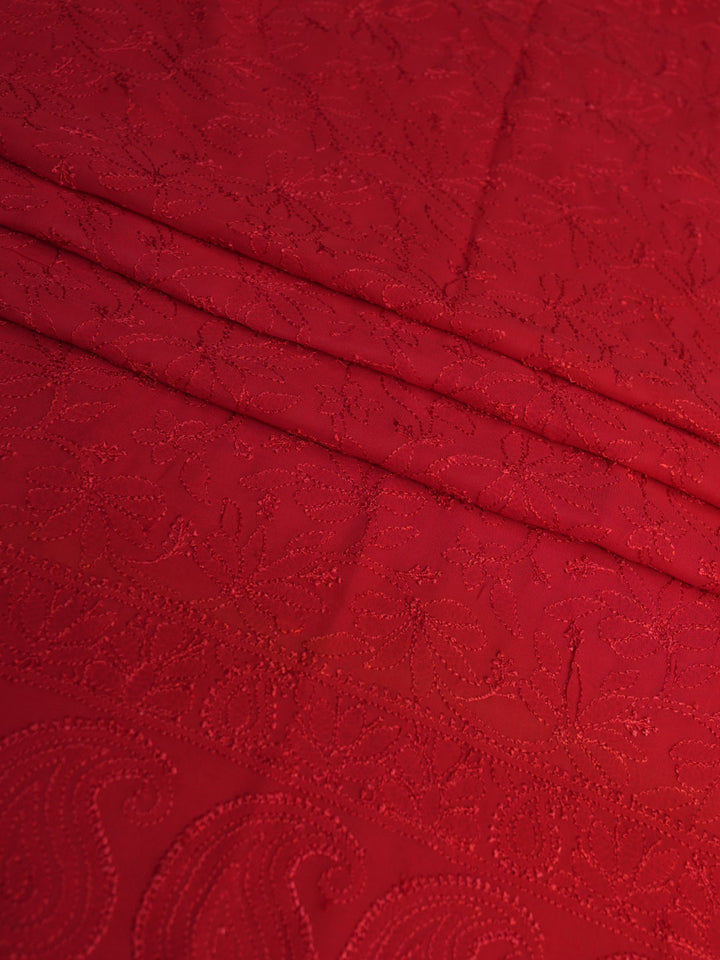 Women Hand Embroidered Chikankari Viscose Georgette Kurta Fabric PC4122-RED